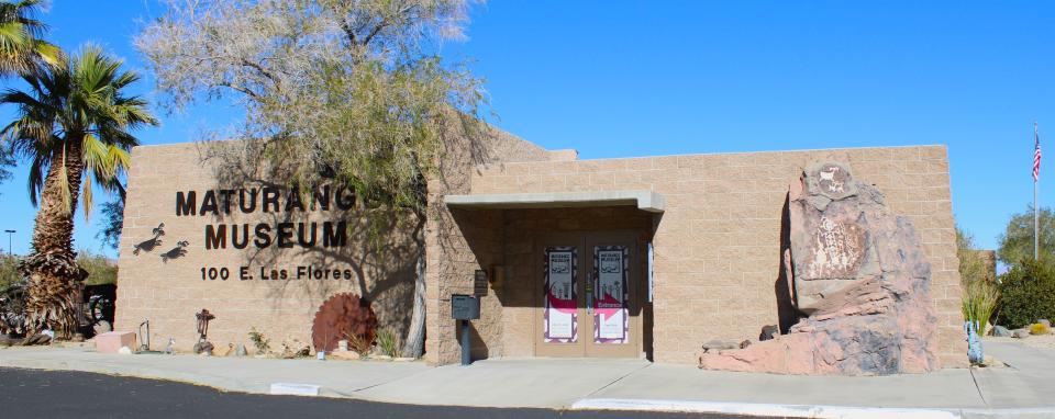 Adobe styled Maturango Museum in Ridgecrest, CA as seen on 11/21/23. This eclectic southwest museum has exhibits for every visitor.