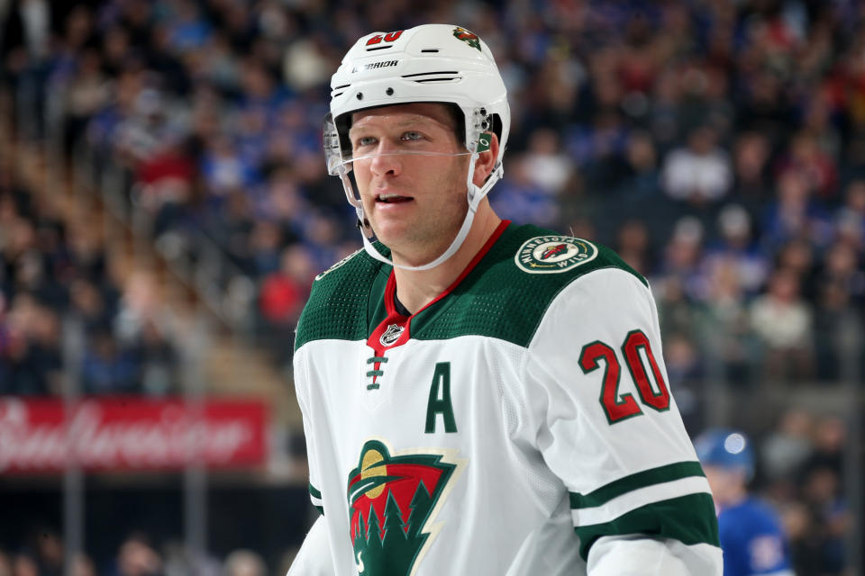 Ryan Suter #20 of the Minnesota Wild skates against the New York Rangers at Madison Square Garden