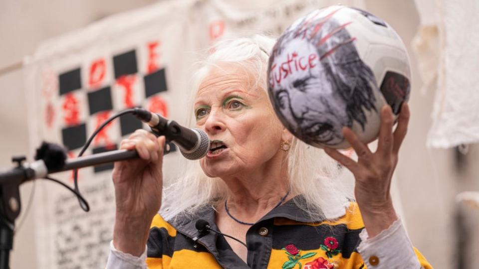 Dame Vivienne Westwood at a rally calling for Assange's release