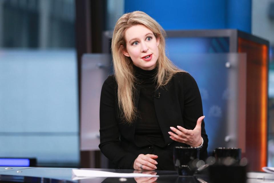 elizabeth holmes, theranos ceo talking during an interview for forbes under 30 summit in 2015