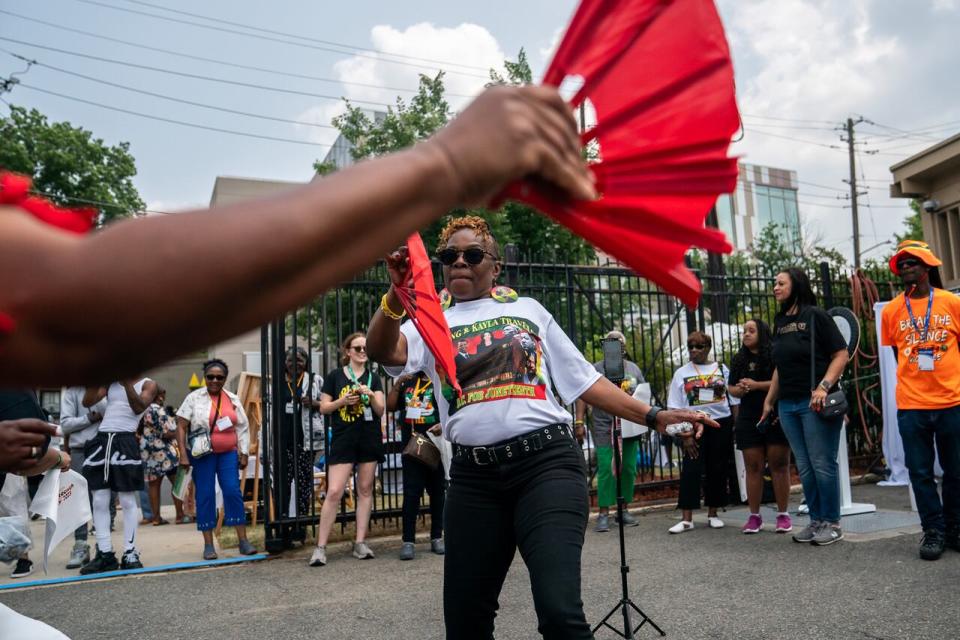 WASHINGTON, DC - JUNE 17: Line dancers perform during a neighborhood Juneteenth festival on June 17, 2023 in Washington, DC. Two years ago, President Joe Biden signed bipartisan legislation establishing Juneteenth as a federal holiday. Juneteenth commemorates the day on June 19, 1865, when a Union general read orders in Galveston, Texas, stating all enslaved people in the state were free according to federal law.