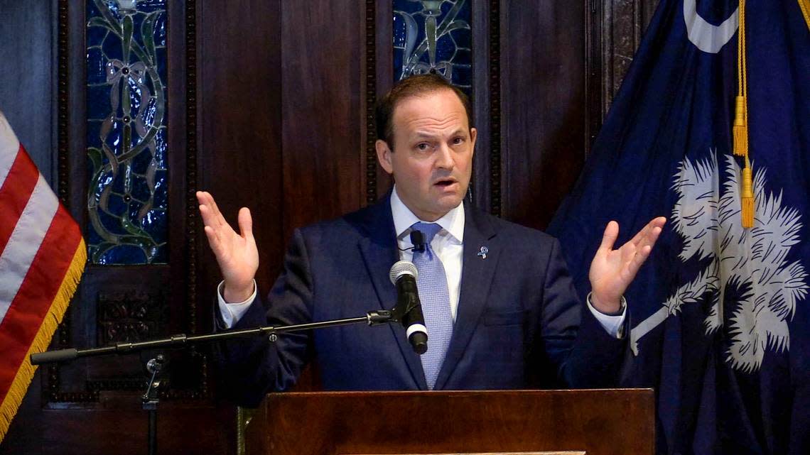 South Carolina Attorney General Alan Wilson speaks at the State House during a recent press conference on human trafficking.