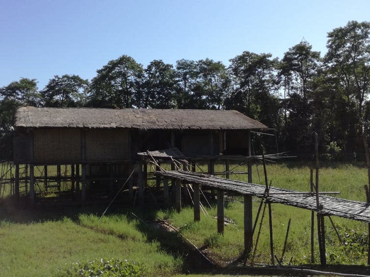 <span class="caption">Image of an example of a stilted building constructed using local materials on Majuli Island, Assam.</span> <span class="attribution"><span class="source">Photo: Hidden Landscapes of Majuli Project 2018</span></span>