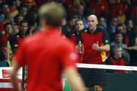 Tennis - Belgium v Great Britain - Davis Cup Final - Flanders Expo, Ghent, Belgium - 28/11/15 Men's Doubles - Belgium captain Johan van Herck during the match between Steve Darcis, David Goffin and Great Britain's Andy Murray and Jamie Murray Action Images via Reuters / Jason Cairnduff Livepic