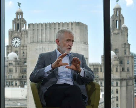 Britain's opposition Labour Party leader Jeremy Corbyn appears on BBC TV's The Andrew Marr Show in London, Britain May 19, 2019. Jeff Overs/BBC/Handout via REUTERS