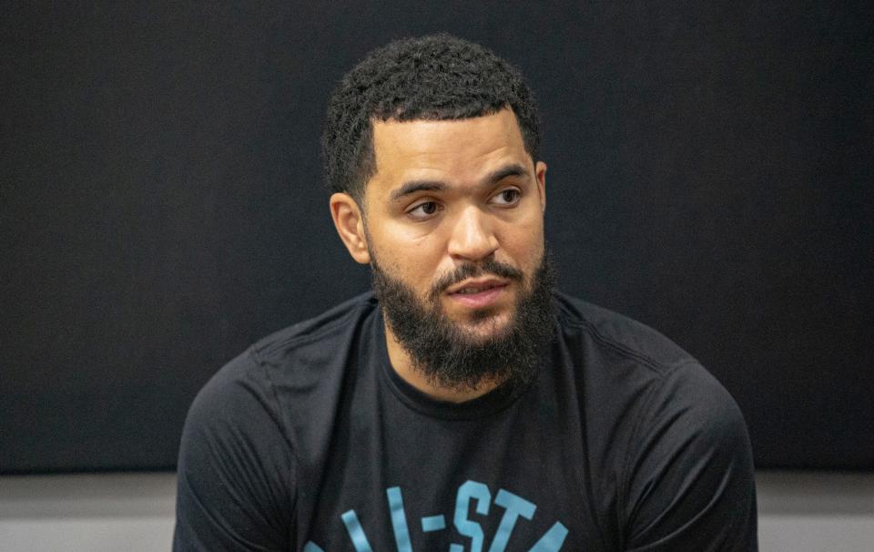 Fred VanVleet meets with the media about his various sports-related charity events on Thursday, June 16, 2022, at Joe Buckets Basketball Training center in Winnebago.