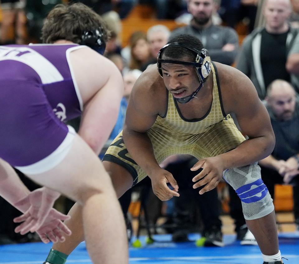 Florham Park, NJ -- December 28, 2023 -- Hudson Skove of Rumson-Fair Haven defeated Xavier Williams of Paramus Catholic in the finals of the 215 lb. match to win the Sam Cali Wrestling Invitational that took place at Ferguson Recreation Center on the campus of FDU-Madison