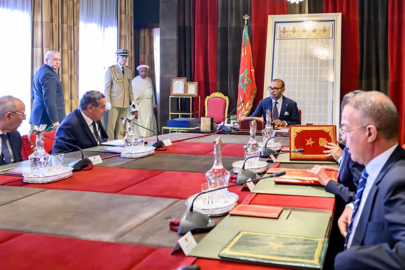 Morocco's King Mohammed VI chairs a meeting at the Royal Palace in Rabat