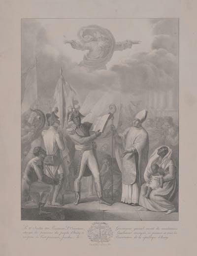 A print of Toussaint Louverture holding a copy of the Constitution of 1801. <a href="https://www.loc.gov/resource/ppmsca.31021/" rel="nofollow noopener" target="_blank" data-ylk="slk:Library of Congress;elm:context_link;itc:0;sec:content-canvas" class="link ">Library of Congress</a>