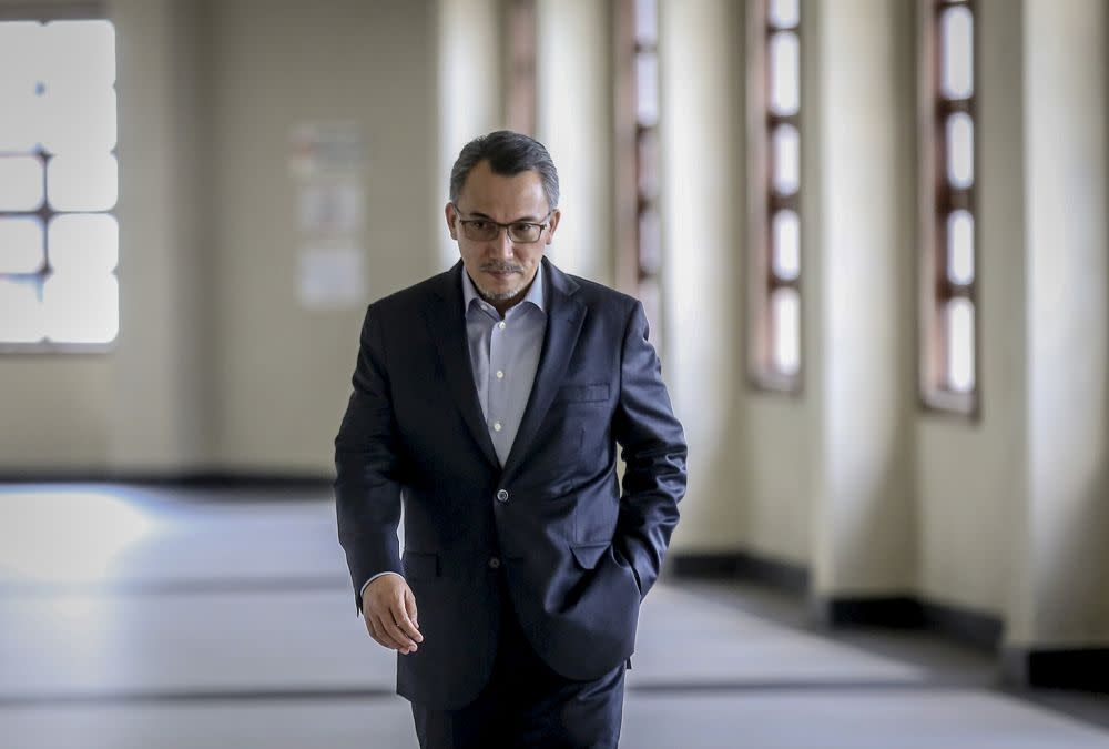 Ex-SRC International director Tan Sri Ismee Ismail is pictured at the Kuala Lumpur Court Complex June 14,2019. — Picture by Firdaus Latif