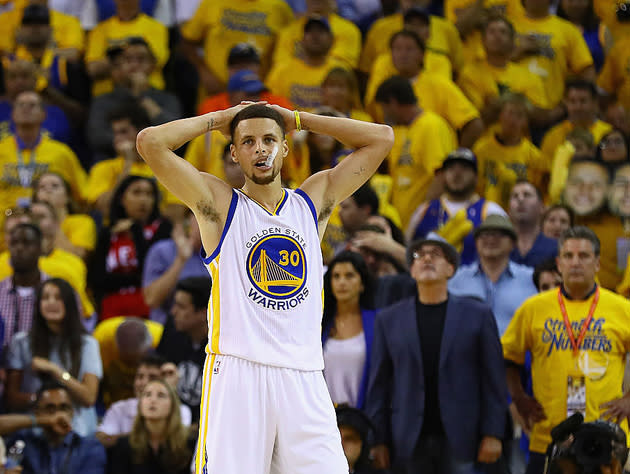 Stephen Curry in Game 7 of Golden State’s 4-3 NBA Finals loss. (Getty Images)