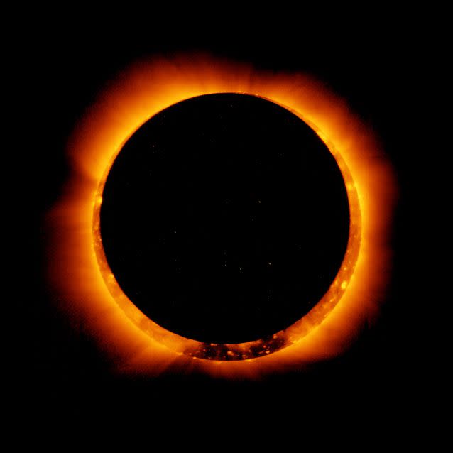 A 1994 annular eclipse pictured moving over the US in 1994. Source: Getty Images/NASA