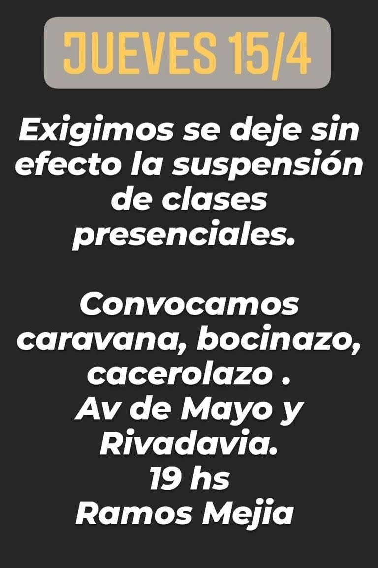 Para hoy se han convocado marchas, caravanas, cacerolazos y bocinazos en rechazo a la suspensión de las clases