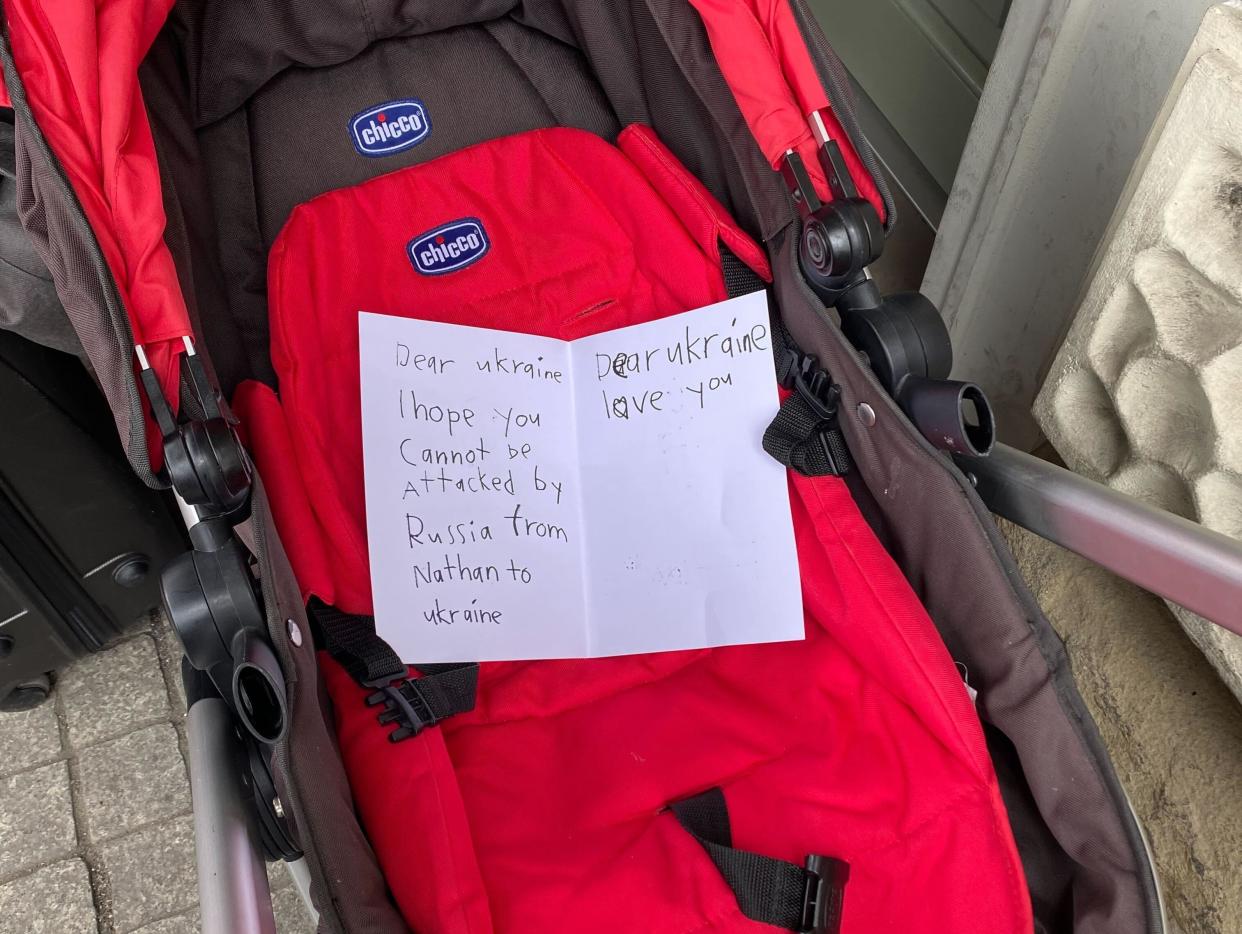 A stroller donated to Ukrainians in Poland