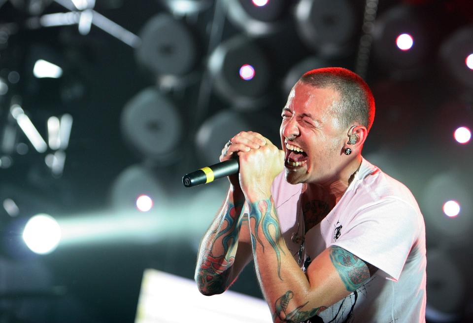 Chester Bennington of Linkin Park performs at the Live Earth concerts in Chiba, Japan, in 2007. (Photo by Junko Kimura/Getty Images)