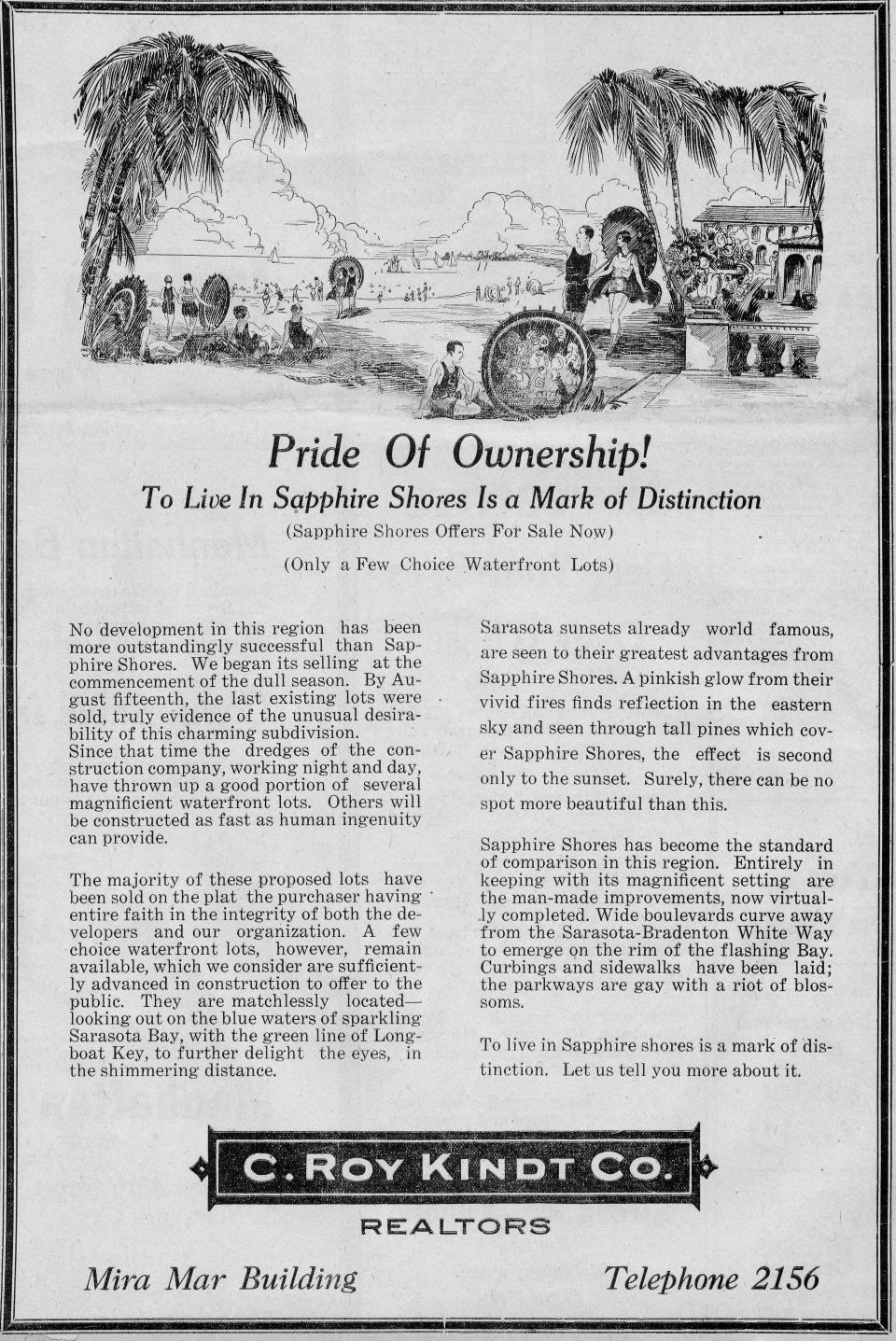 Living in Sapphire Shores was a “mark of distinction,” according to this advertisement for the North Sarasota neighborhood.