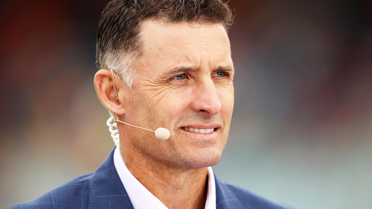 Mike Hussey, pictured here in commentary for Fox Cricket during the second Test between Australia and Sri Lanka in 2019.