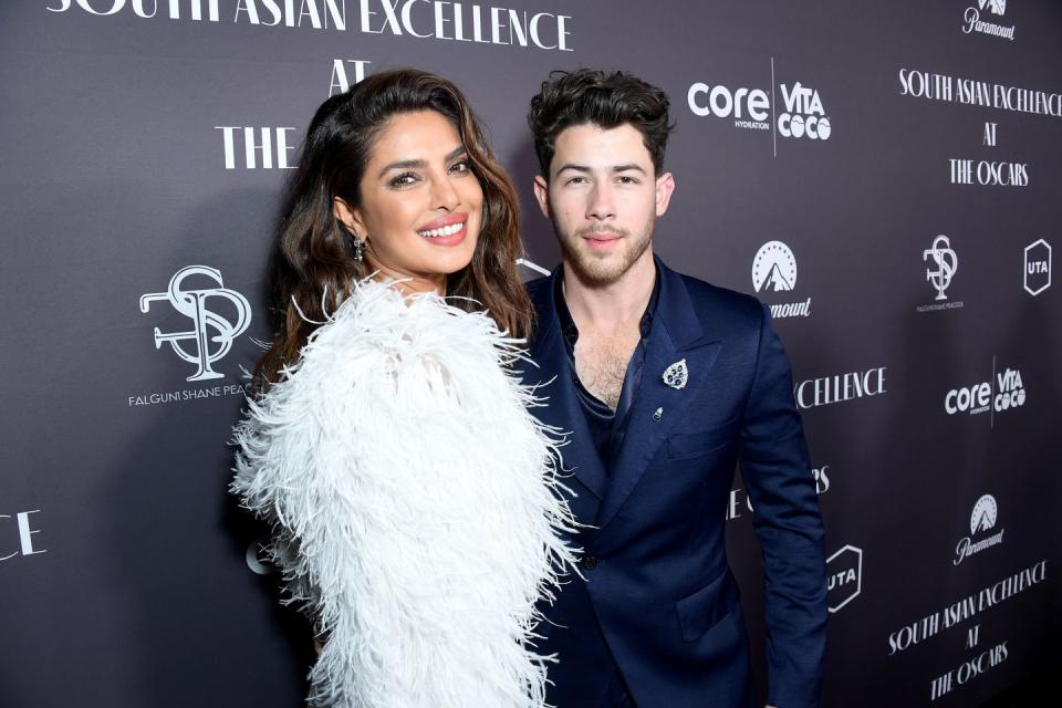 los angeles, california march 09 priyanka chopra jonas and nick jonas attend the 2nd annual south asian excellence pre oscars celebration at paramount pictures studios on march 09, 2023 in los angeles, california photo by unique nicolegetty images