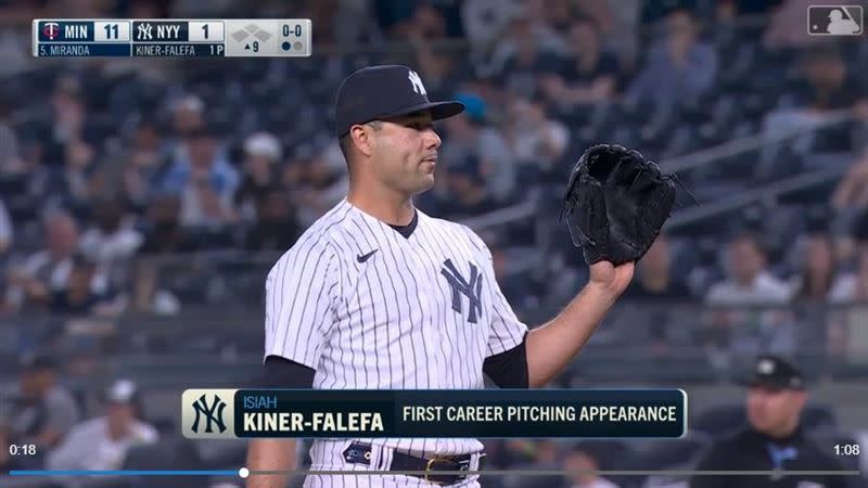 洋基游擊手凱納法利法（Isiah Kiner-Falefa）獻出投球處女秀。（圖／翻攝自MLB官網）