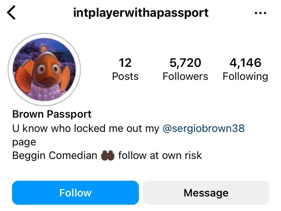 An account that seems to be linked to Sergio Brown (Instagram)