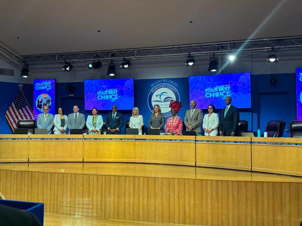 Members of the Miami-Dade County School Board at a meeting on June 18, 2024.