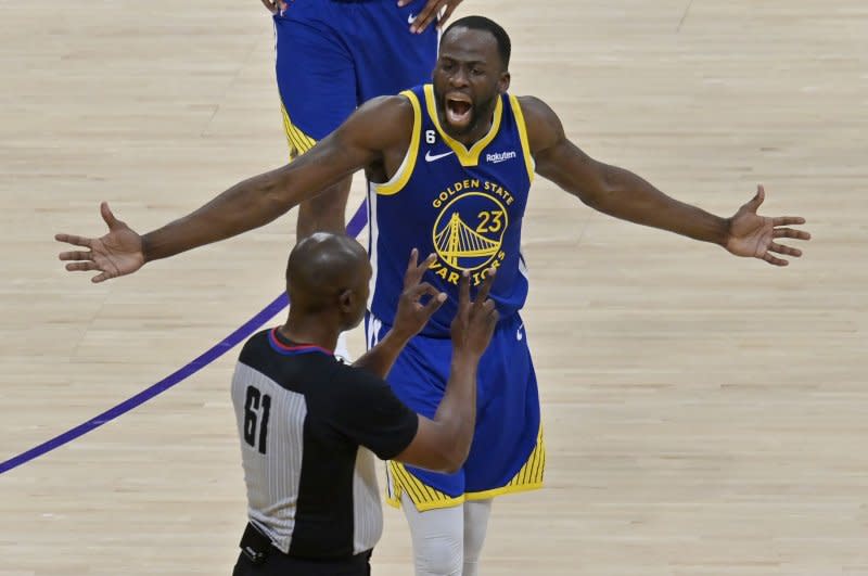 Golden State Warriors forward Draymond Green was among three players ejected in a game against the Minnesota Timberwolves on Tuesday in San Francisco. File Photo by Jim Ruymen/UPI