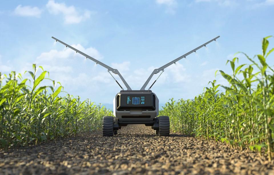 Research on precision agriculture has identified risks in mistaking a high volume of data for high accuracy. <a href="https://www.gettyimages.com.au/detail/photo/agricultural-robots-work-in-smart-farms-robot-royalty-free-image/1498842702?phrase=artificial+intelligence+environment&adppopup=true" rel="nofollow noopener" target="_blank" data-ylk="slk:An agricultural robot working in a smart farm, spraying fertiliser on corn fields;elm:context_link;itc:0;sec:content-canvas" class="link ">An agricultural robot working in a smart farm, spraying fertiliser on corn fields</a>