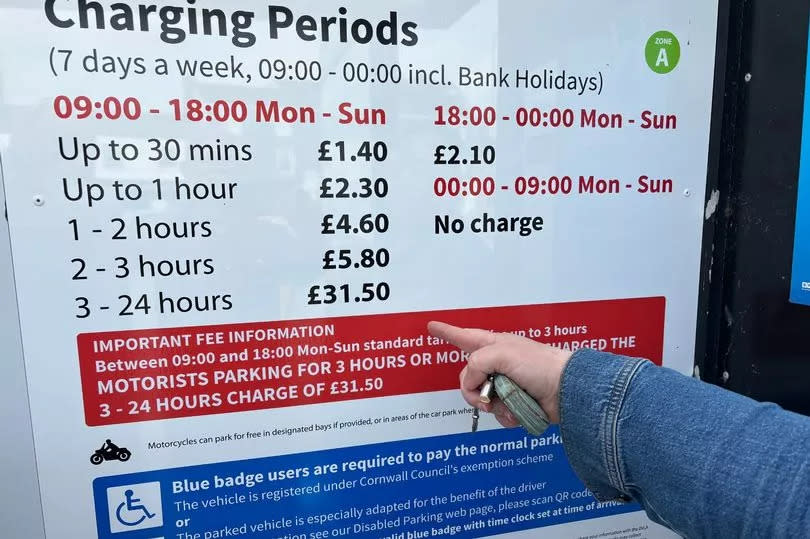The new tariff in Old Bridge Street, Truro, with the controversial £31.50 charge if drivers go over three hours during the day