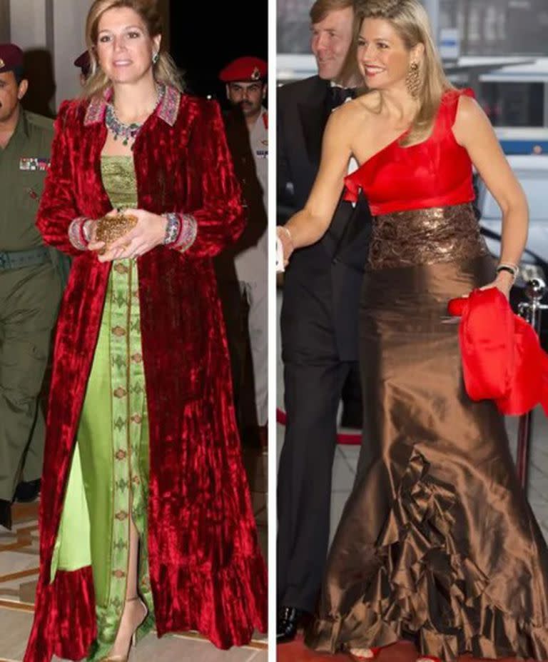 La reina Máxima con dos de los vestidos que diseñó Benito Fernández para ella