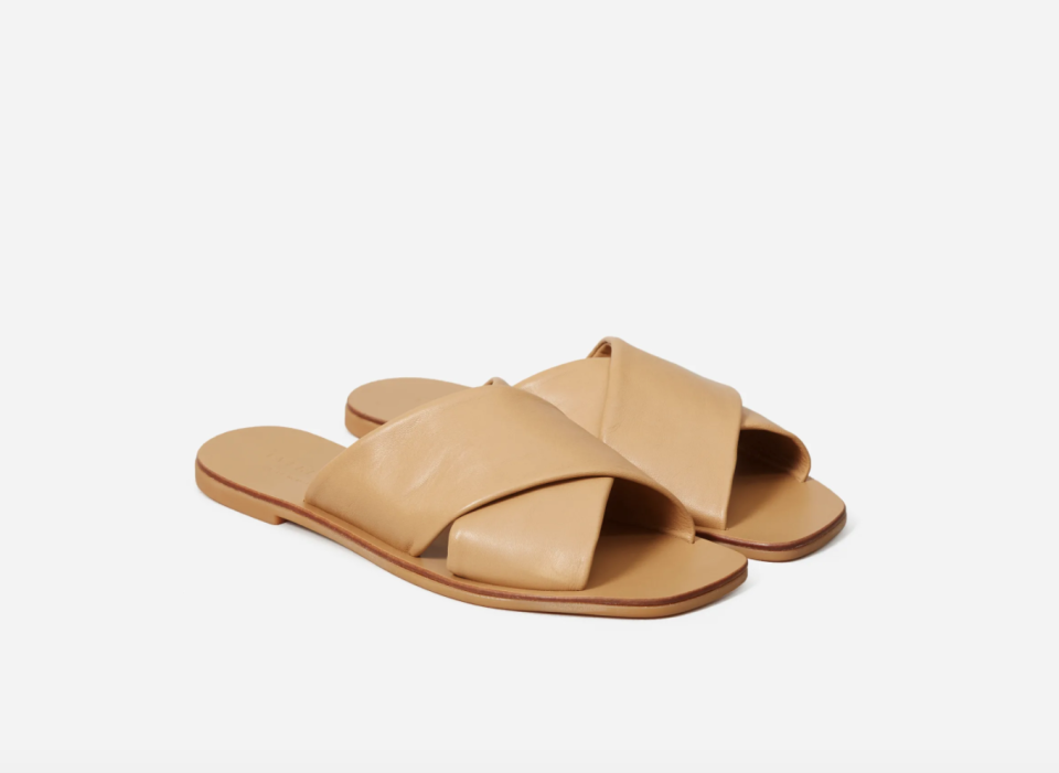 The Day Crossover Sandal in Light Taupe. Image via Everlane.