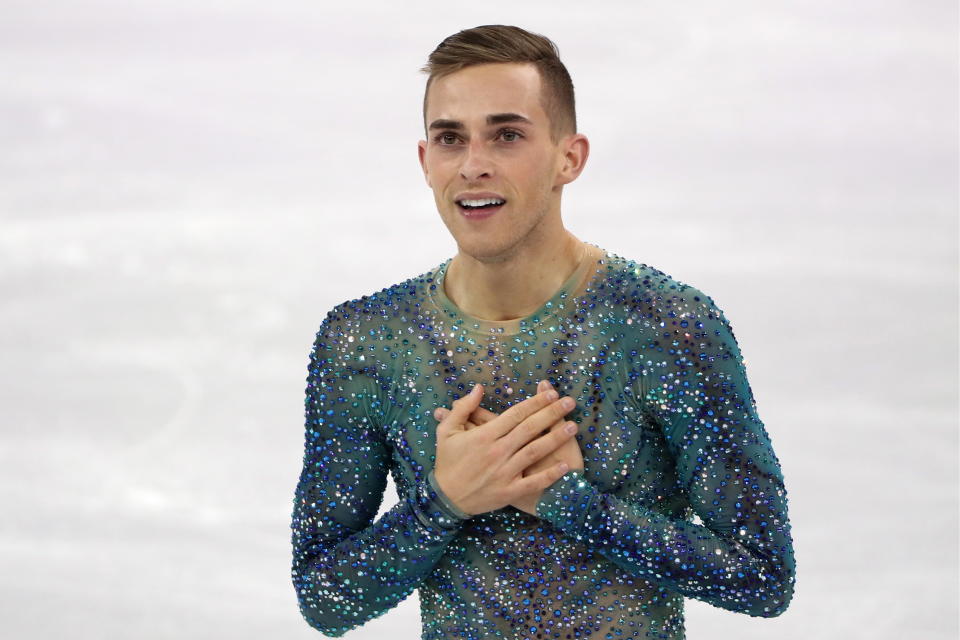 Figure skater Adam Rippon won an Olympic bronze medal last week, and Sam Greisman's heart. (Photo: Valery Sharifulin via Getty Images)