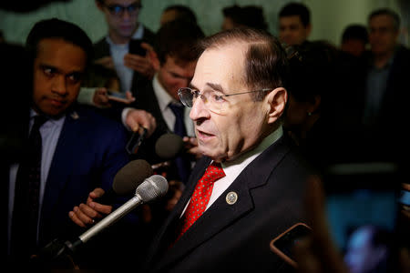 FILE PHOTO: Rep. Jerrold Nadler (D-NY) speaks to the media as he arrives on Capitol Hill in Washington, U.S., December 7, 2018. REUTERS/Joshua Roberts/File Photo