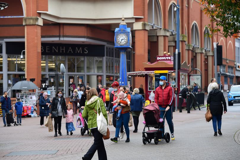 Shoppers wearing masks in Hanley during the pandemic