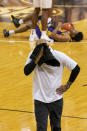 Missouri head coach Cuonzo Martin covers his face after a foul is called during the second half of an NCAA college basketball game against LSU Saturday, March 6, 2021, in Columbia, Mo. (AP Photo/L.G. Patterson)