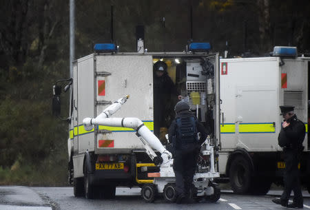 Special forces disembark an army bomb disposal robot from a truck at the scene of a security alert in Southway, Londonderry, Northern Ireland, January 21, 2019. REUTERS/Clodagh Kilcoyne