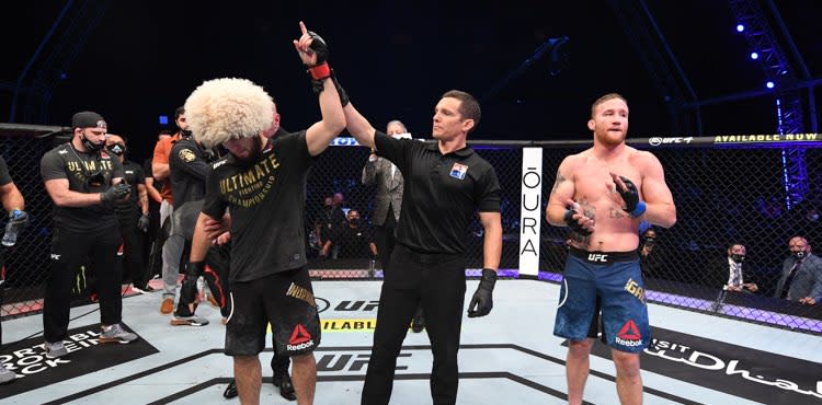 Khabib Nurmagomedov victorious over Justin Gaethje at UFC 254