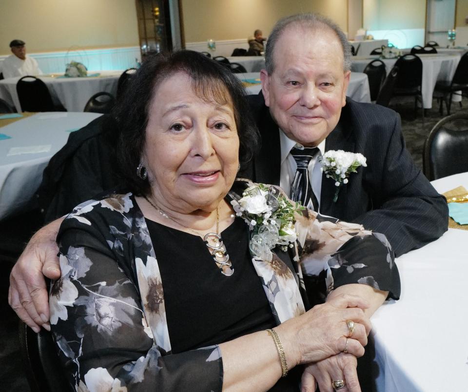 Mary and Manuel Delgado celebrate their 70th wedding anniversary at a party in Mason Saturday, Jan. 6, 2024. The couple are still active in several Cristo Rey Church programs including the annual fiesta.