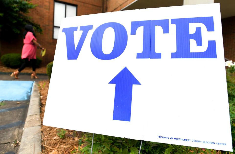 Voters arrive to vote at the precinct in Montgomery, Ala., on primary Election Day, Tuesday May 24, 2022. 