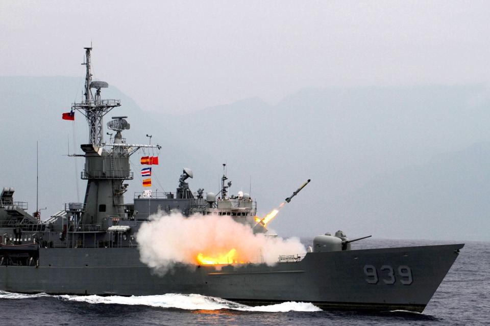 Taiwan navy frigate fires anti-submarine rocket