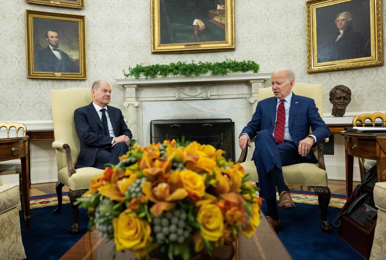 US president Joe Biden meets with German chancellor Olaf Scholz in the Oval Office of the White House in Washington, DC, on 3 March 2023 (AFP via Getty Images)