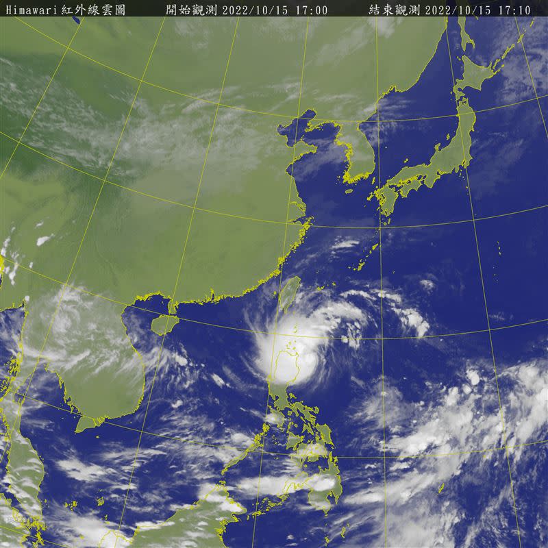 尼莎颱風所帶來的「雨勢」週日週一最大，「風力」則是週一週二最強。 （圖／翻攝自中央氣象局）