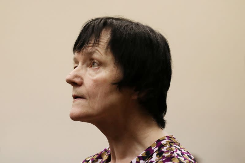 FILE PHOTO: Britta Nielsen, a Danish woman accused of embezzling 117 million crowns ($17 million) of Danish government funds, looks on during her appearance at Randburg Magistrates Court, South Africa