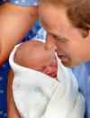 The safe hands of the Duke of Cambridge, as the royal couple and their son who was born yesterday, leave the Lindo Wing of St Mary's Hospital in west London.