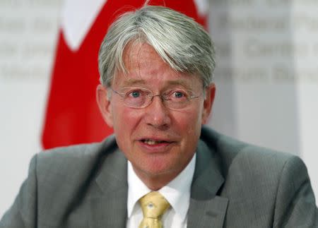 New chairman for financial regulator FINMA Thomas Bauer speaks during a news conference after the weekly meeting of the Federal Council in Bern, Switzerland July 1, 2015. REUTERS/Ruben Sprich