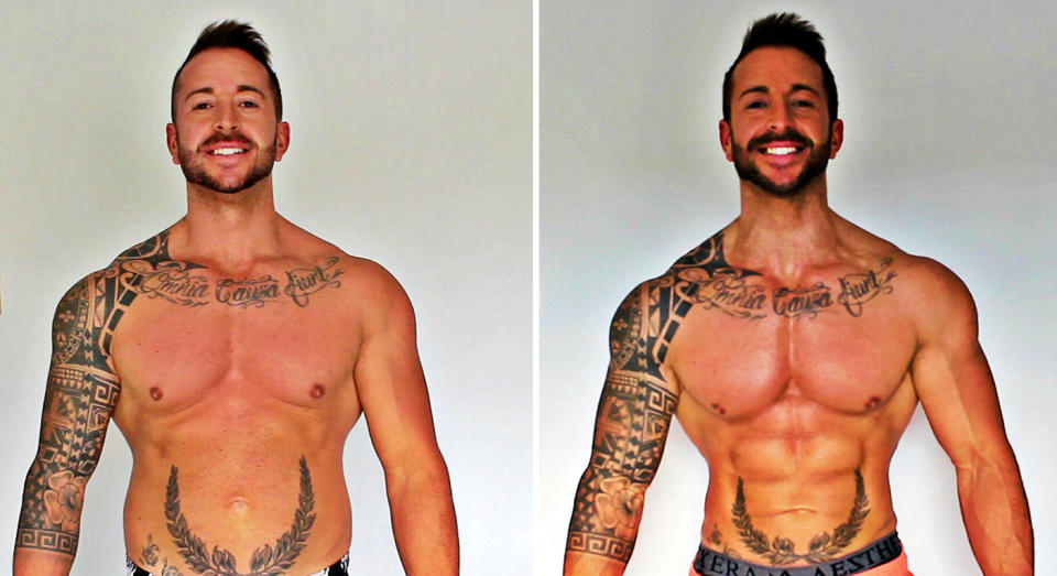 Ryan ate McDonald’s for 30 days in a row. Left, before, and right, after. [Photo: Getty]