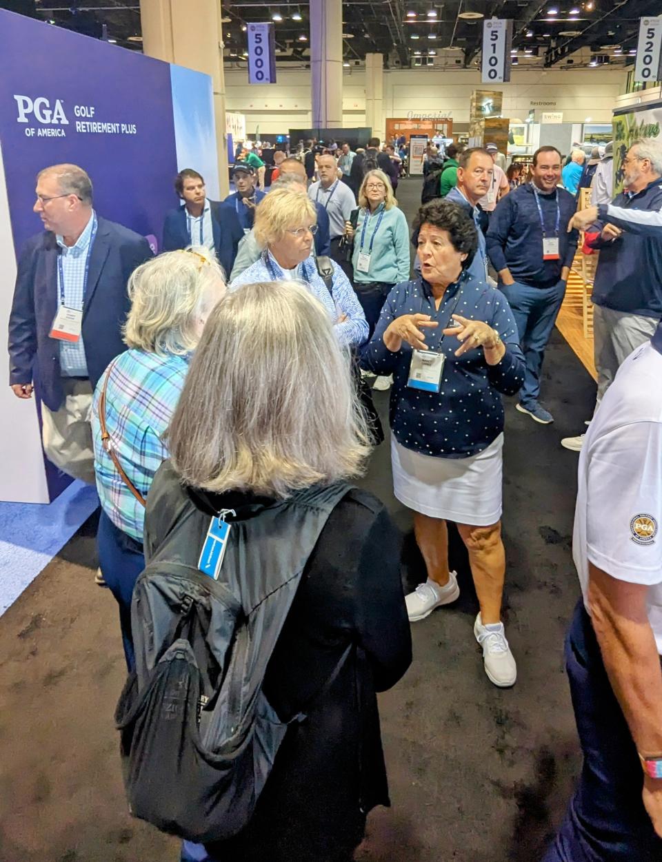 Nancy Lopez talks on the floor of the PGA Show in Orlando, Florida. (Photo: Tim Schmitt/Golfweek)