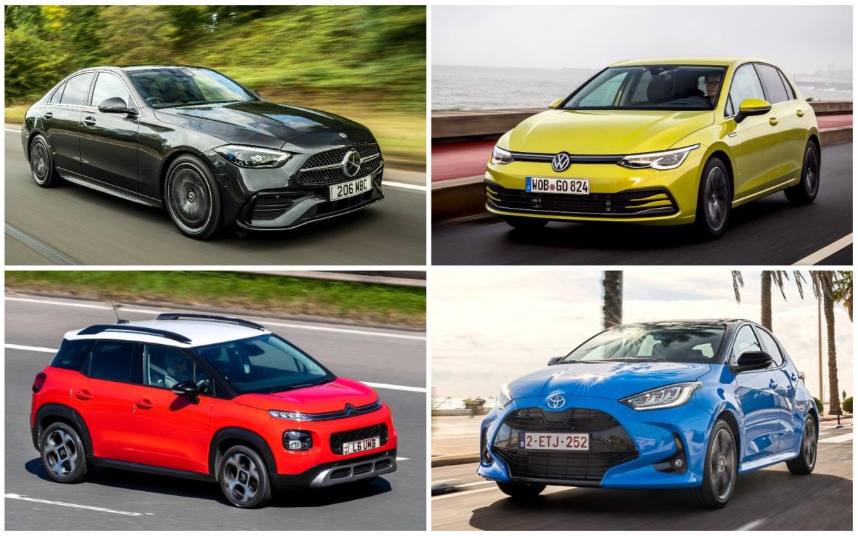 Clockwise from top left: Mercedes-Benz C-Class, Volkswagen Golf, Toyota Yaris, Citroën C3 Aircross