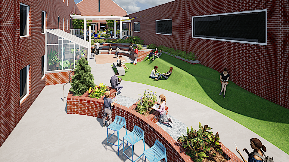 A rendering of what the middle school courtyard would look like after the project is complete.