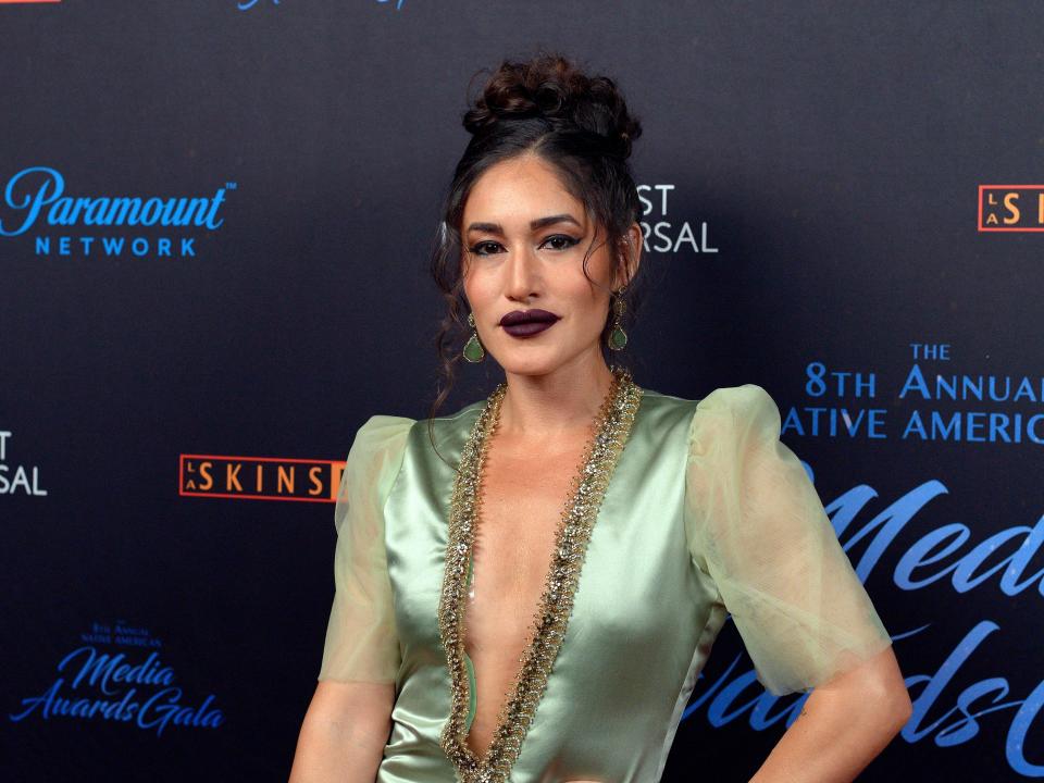 Actress Q'orianka Kilcher attends the 2019 Los Angeles Skins Fest Native American media awards gala at Hard Rock Cafe on November 23, 2019 in Hollywood, California.