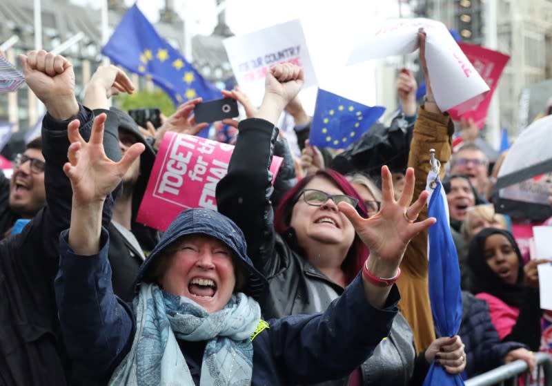 EU supporters march as parliament sits on a Saturday for the first time since the 1982 Falklands War, to discuss Brexit in London